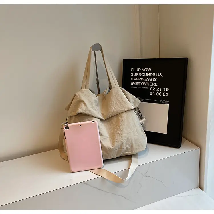 Women's Korean Style Nylon Bucket Bag Beige — feature 17