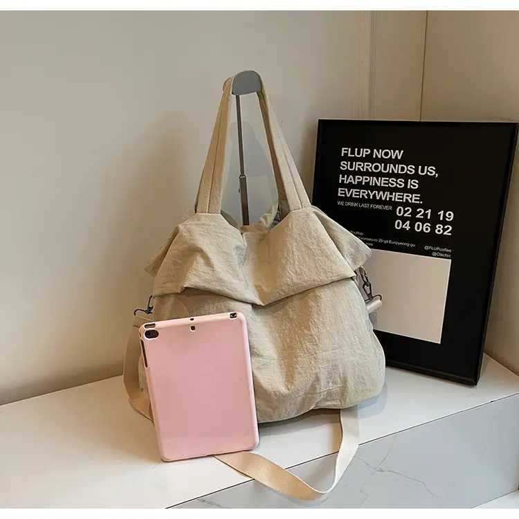 Women's Korean Style Nylon Bucket Bag Beige — feature 18