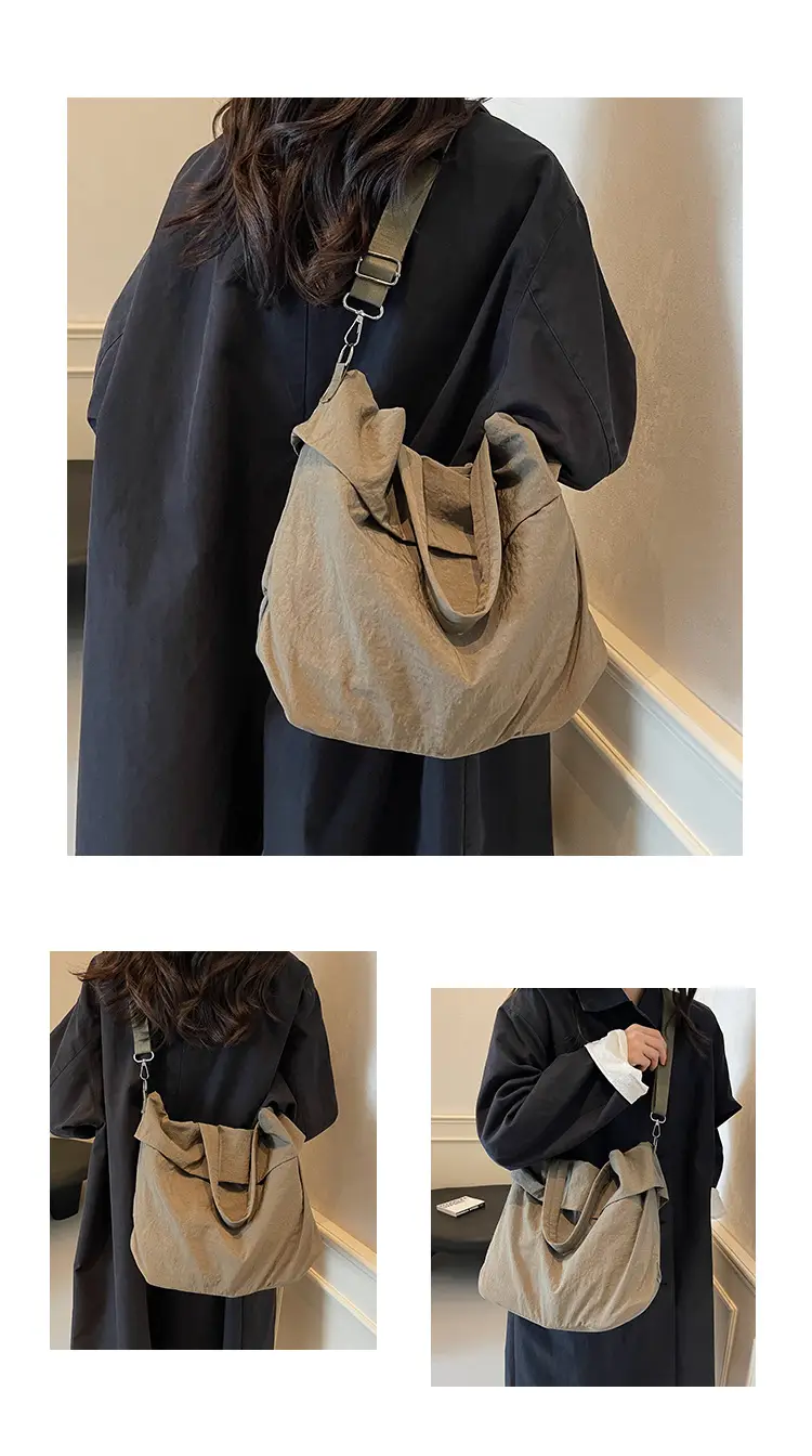 Women's Korean Style Nylon Bucket Bag Beige — feature 9