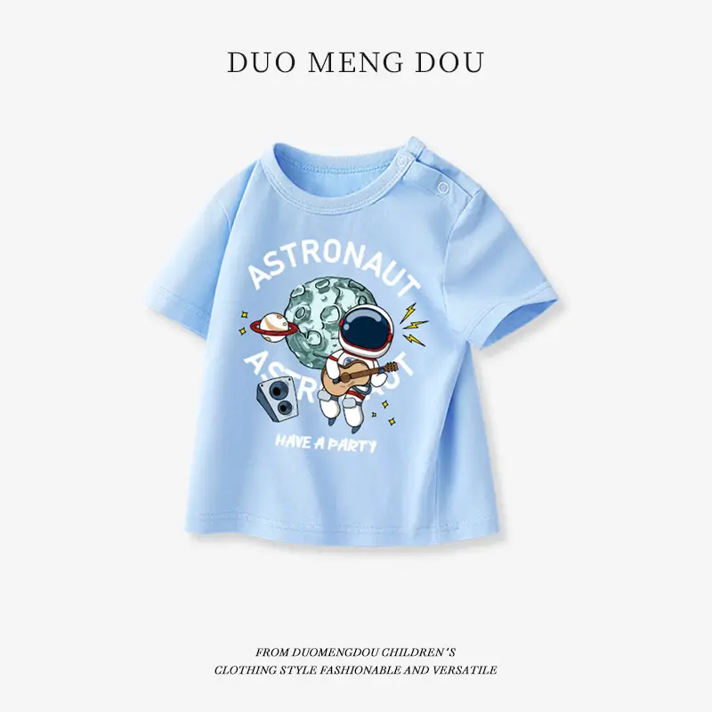 Boys Pure Cotton Astronaut T-Shirt Light Blue