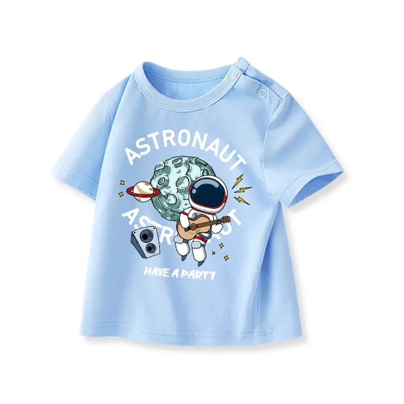 Boys Pure Cotton Astronaut T-Shirt Light Blue