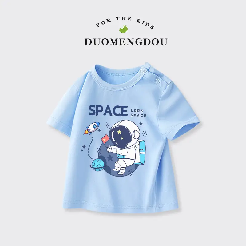 Boys Pure Cotton Astronaut T-Shirt Light Blue