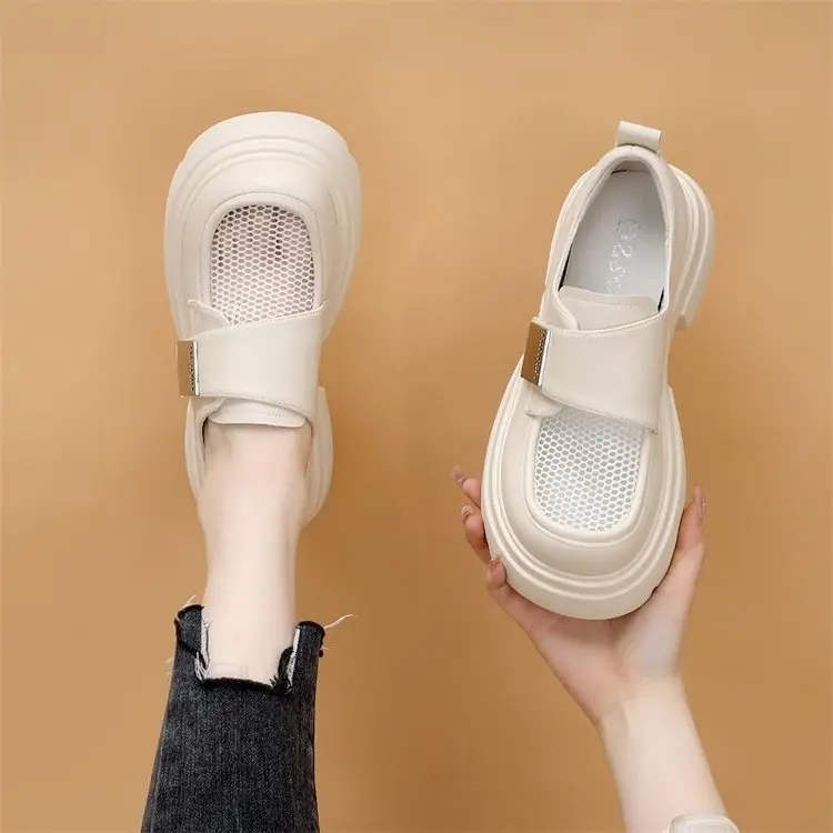Breathable Mesh Work Breathable Loafers Women's 2024 Summer New Velcro Shoes Platform Mesh Small Leather Shoes - Image 3