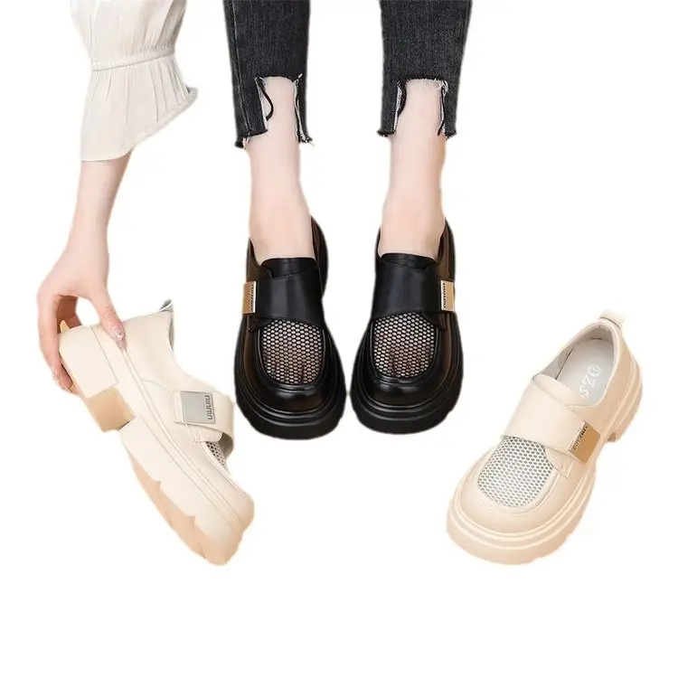 Breathable Mesh Work Breathable Loafers Women's 2024 Summer New Velcro Shoes Platform Mesh Small Leather Shoes - Image 6