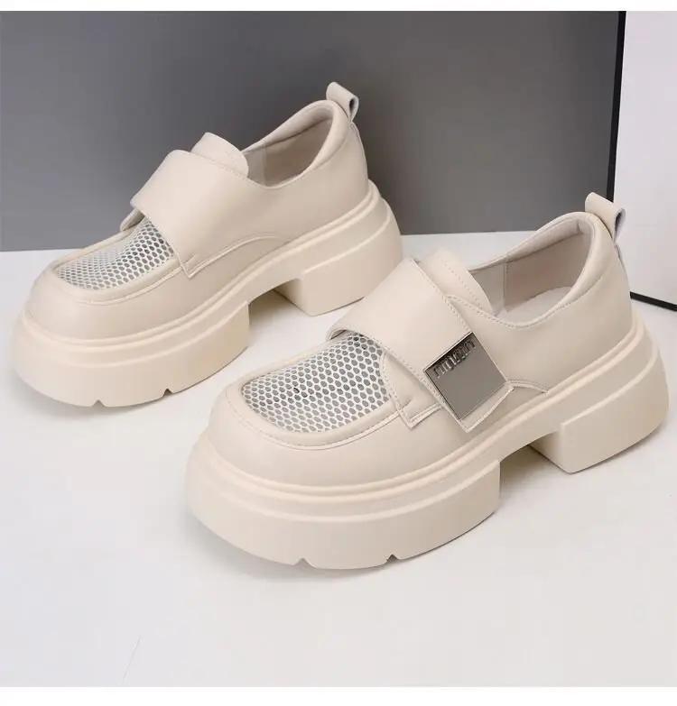 Breathable Mesh Work Breathable Loafers Women's 2024 Summer New Velcro Shoes Platform Mesh Small Leather Shoes — feature 11