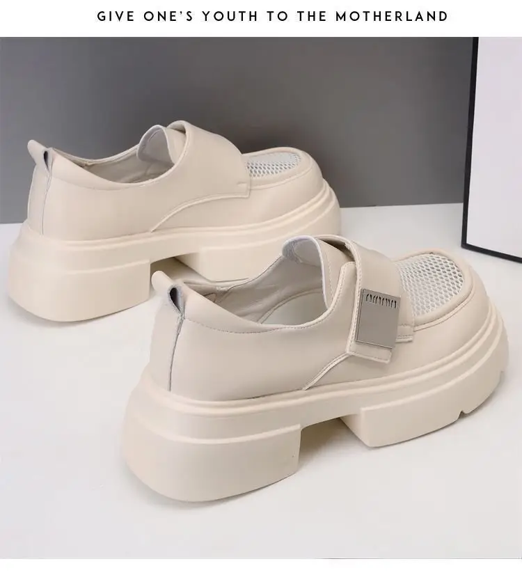 Breathable Mesh Work Breathable Loafers Women's 2024 Summer New Velcro Shoes Platform Mesh Small Leather Shoes — feature 12
