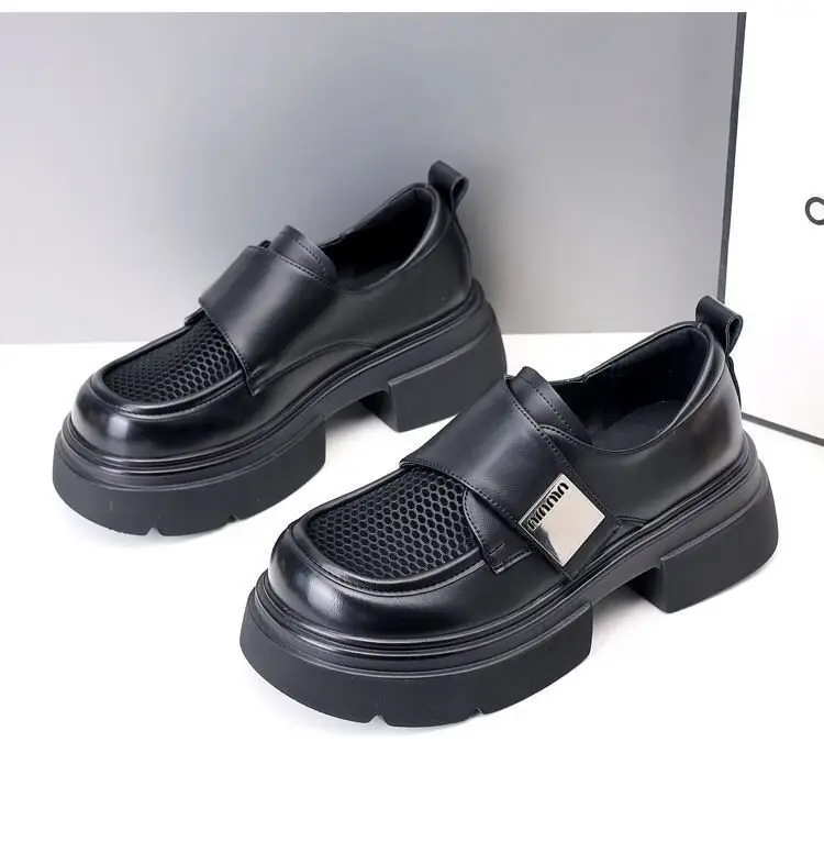 Breathable Mesh Work Breathable Loafers Women's 2024 Summer New Velcro Shoes Platform Mesh Small Leather Shoes — feature 13
