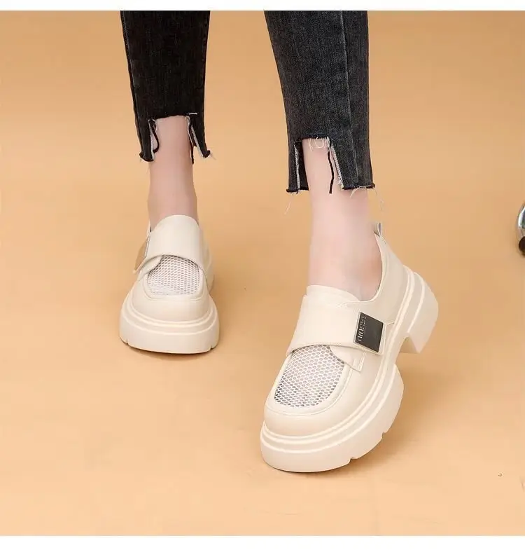 Breathable Mesh Work Breathable Loafers Women's 2024 Summer New Velcro Shoes Platform Mesh Small Leather Shoes — feature 6