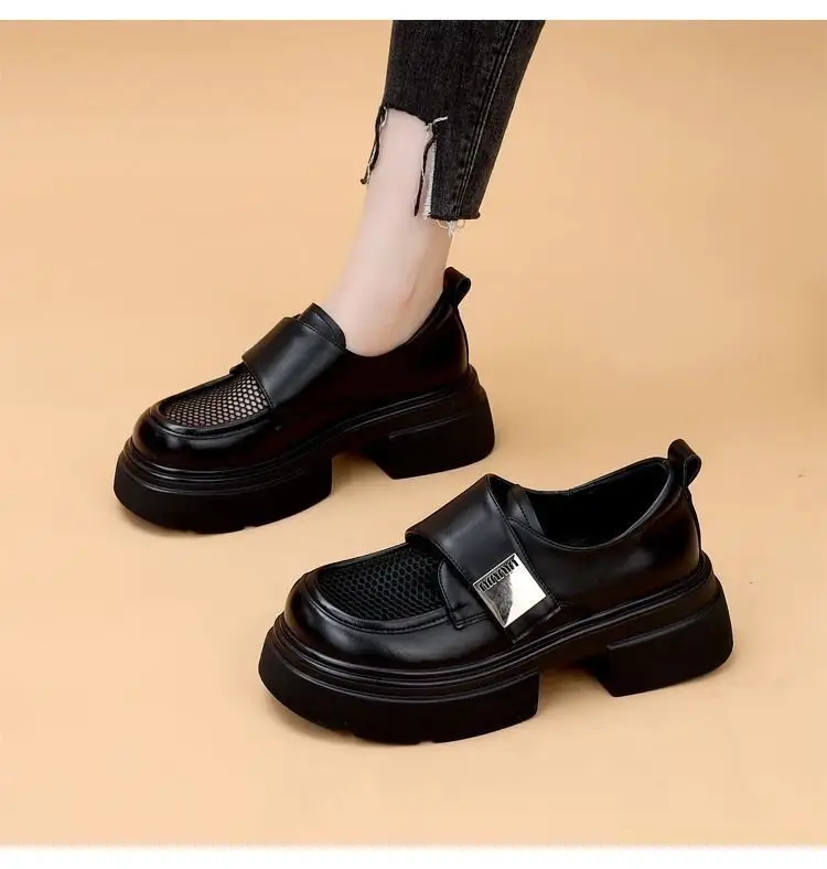 Breathable Mesh Work Breathable Loafers Women's 2024 Summer New Velcro Shoes Platform Mesh Small Leather Shoes — feature 9