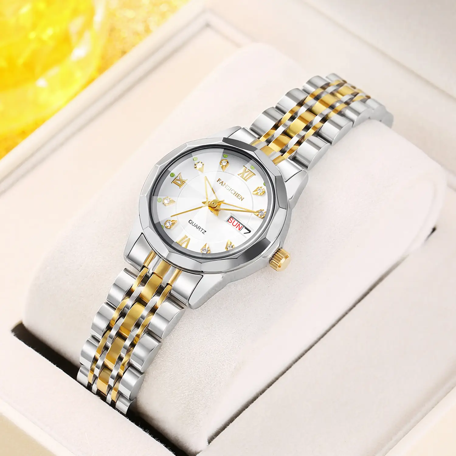 Women's Silver Gold Quartz Watch with Crystal Dial - Image 5