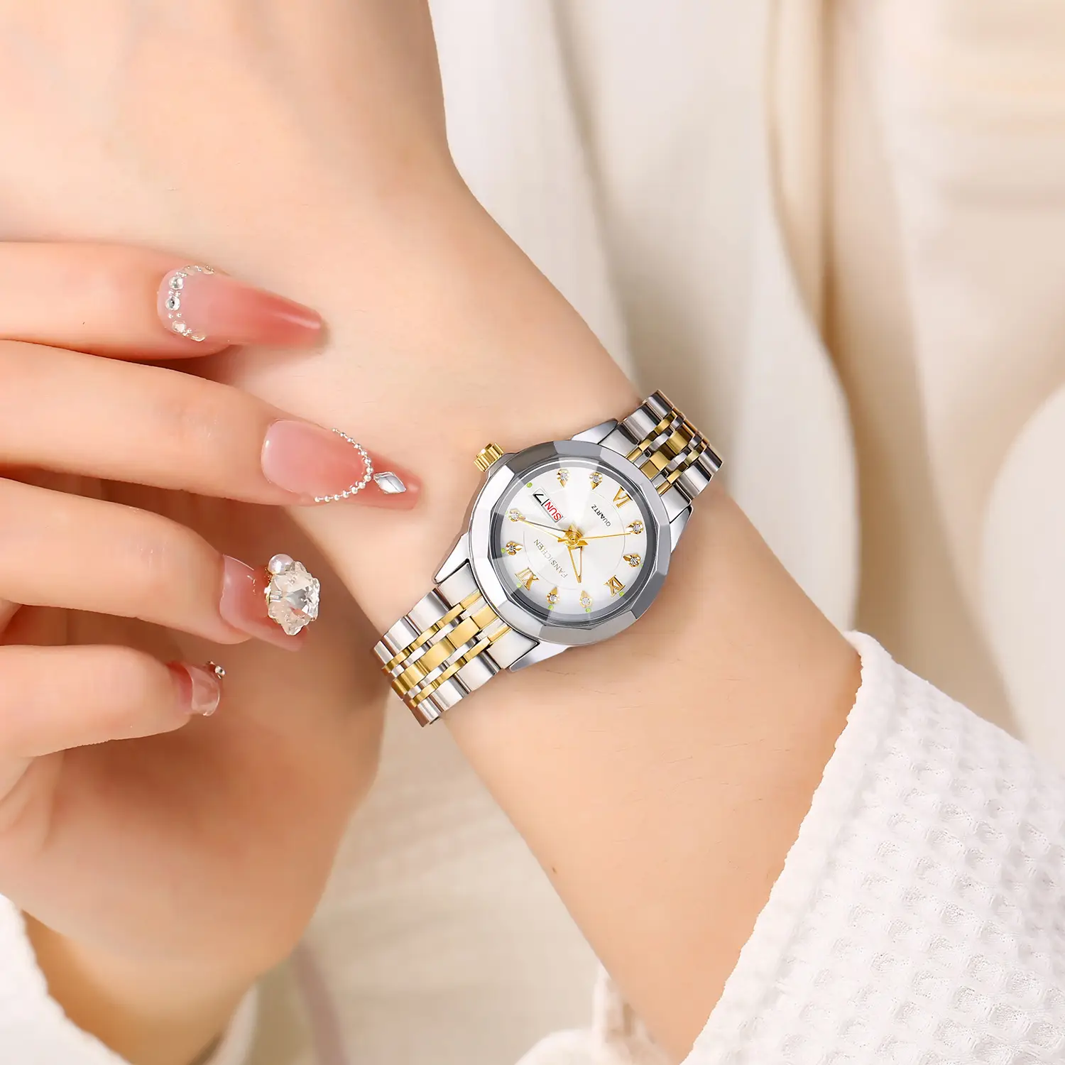 Women's Silver Gold Quartz Watch with Crystal Dial - Image 7