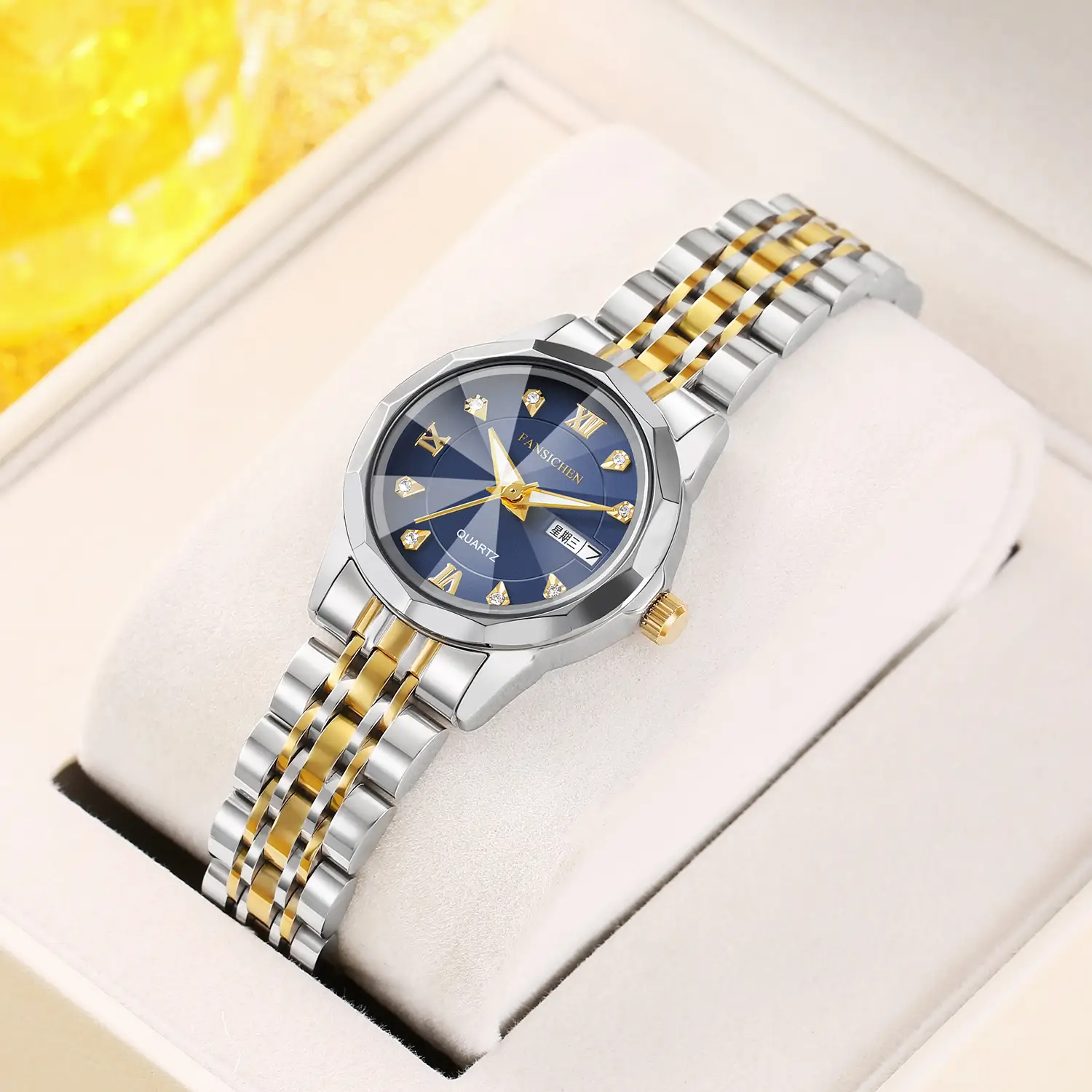Women's Silver Gold Quartz Watch with Crystal Dial - Image 2