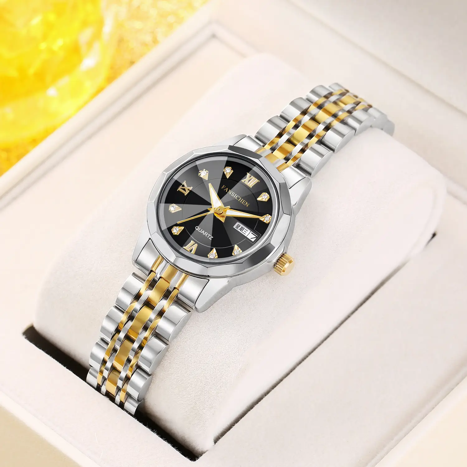 Women's Silver Gold Quartz Watch with Crystal Dial - Image 3