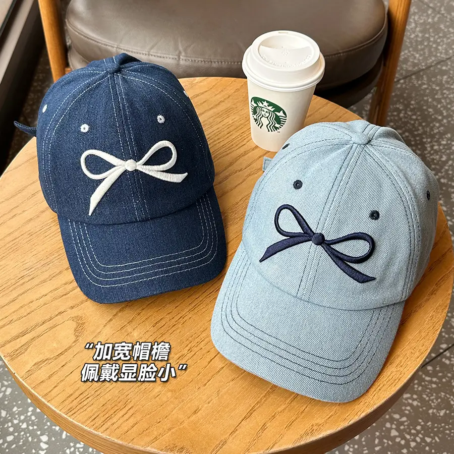 Women's Bow Baseball Cap Wide Brim Denim - Image 7
