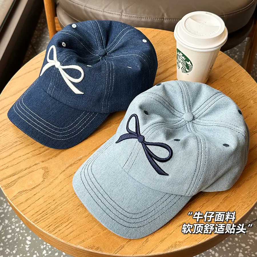 Women's Bow Baseball Cap Wide Brim Denim - Image 8