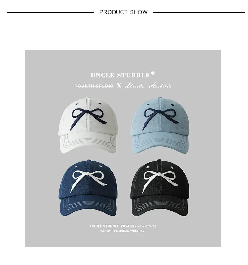 Women's Bow Baseball Cap Wide Brim Denim — feature 1