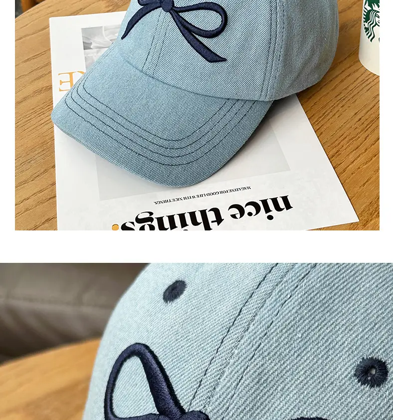 Women's Bow Baseball Cap Wide Brim Denim — feature 10