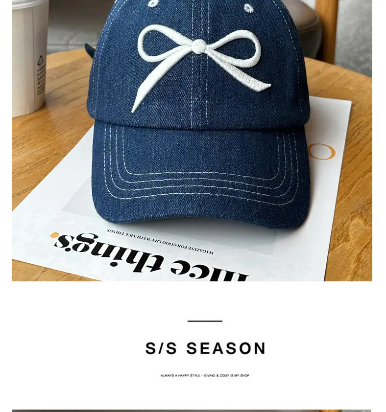 Women's Bow Baseball Cap Wide Brim Denim — feature 12