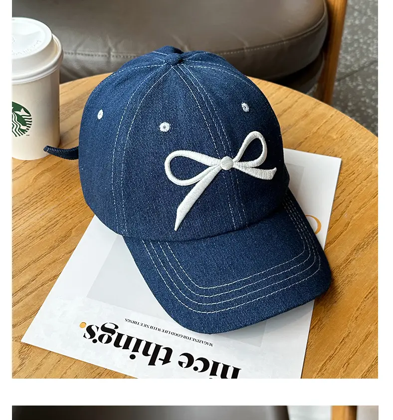 Women's Bow Baseball Cap Wide Brim Denim — feature 13