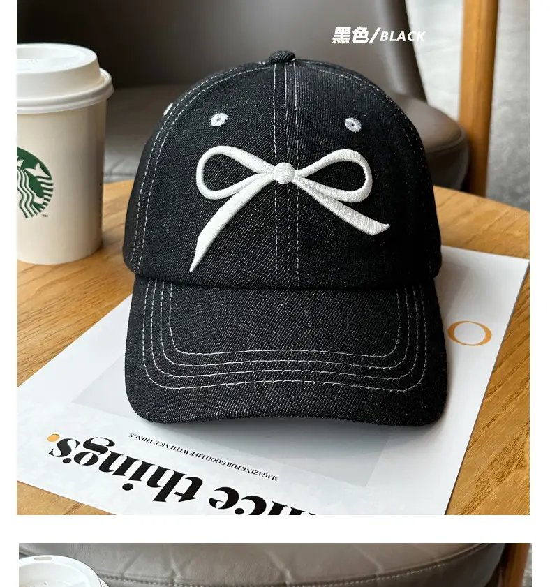 Women's Bow Baseball Cap Wide Brim Denim — feature 14