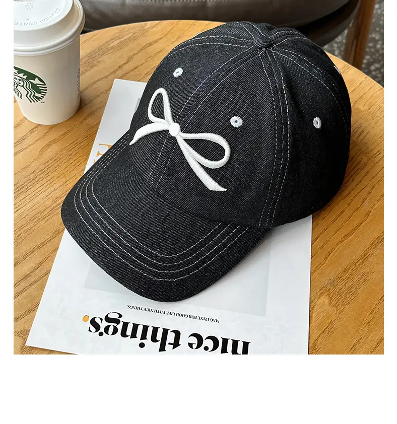 Women's Bow Baseball Cap Wide Brim Denim — feature 15