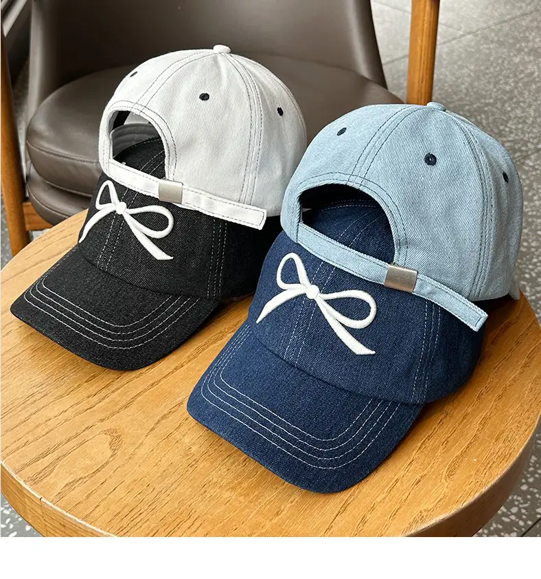 Women's Bow Baseball Cap Wide Brim Denim — feature 4