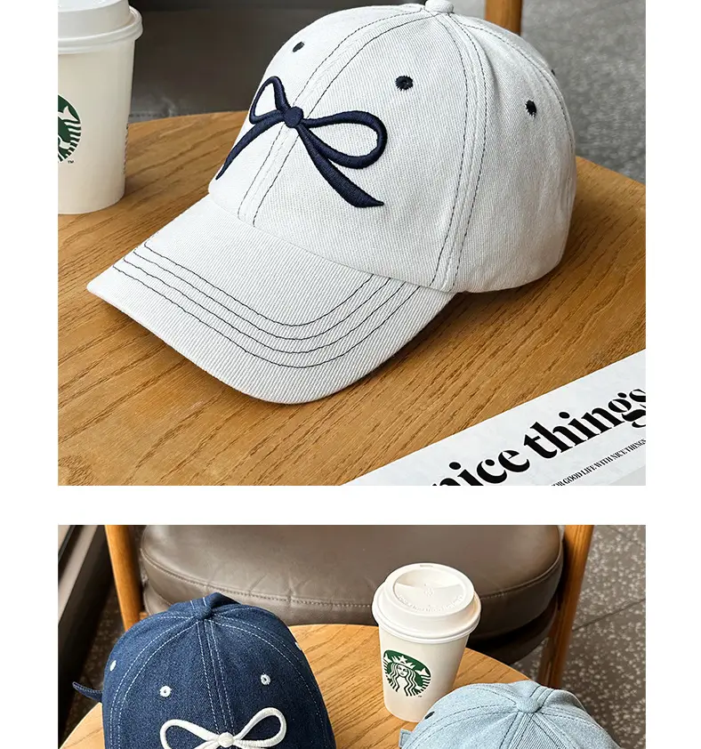 Women's Bow Baseball Cap Wide Brim Denim — feature 6