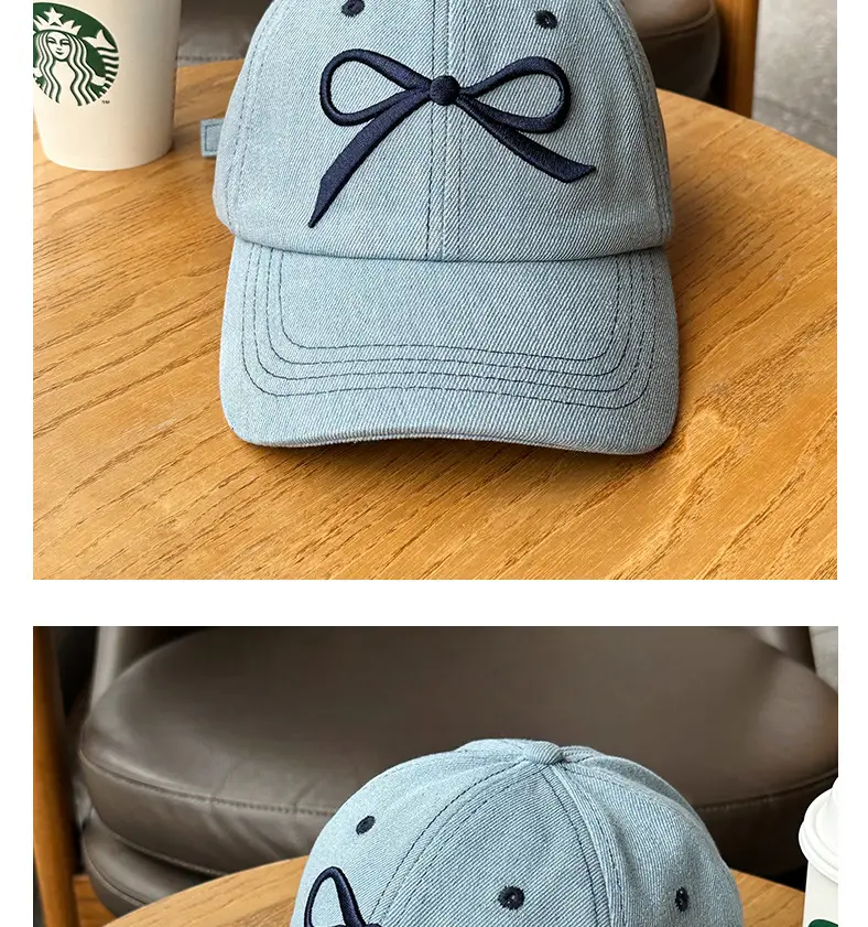 Women's Bow Baseball Cap Wide Brim Denim — feature 9