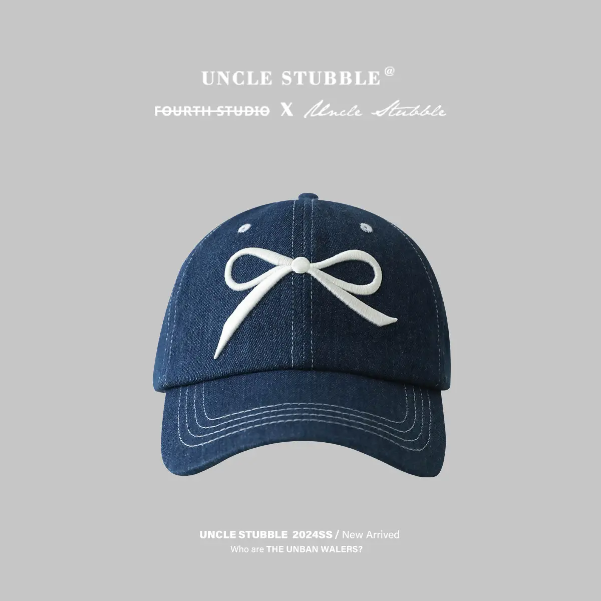 Women's Bow Baseball Cap Wide Brim Denim - Image 3