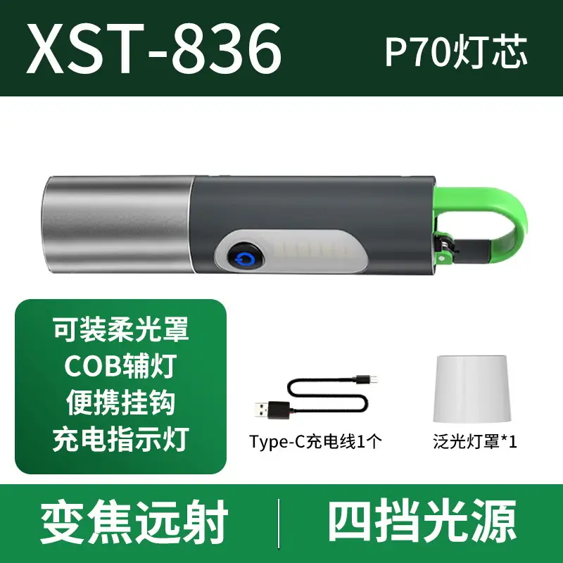 Type-C Rechargeable Aluminum LED Flashlight with Zoom & Type-C Charging - Image 2