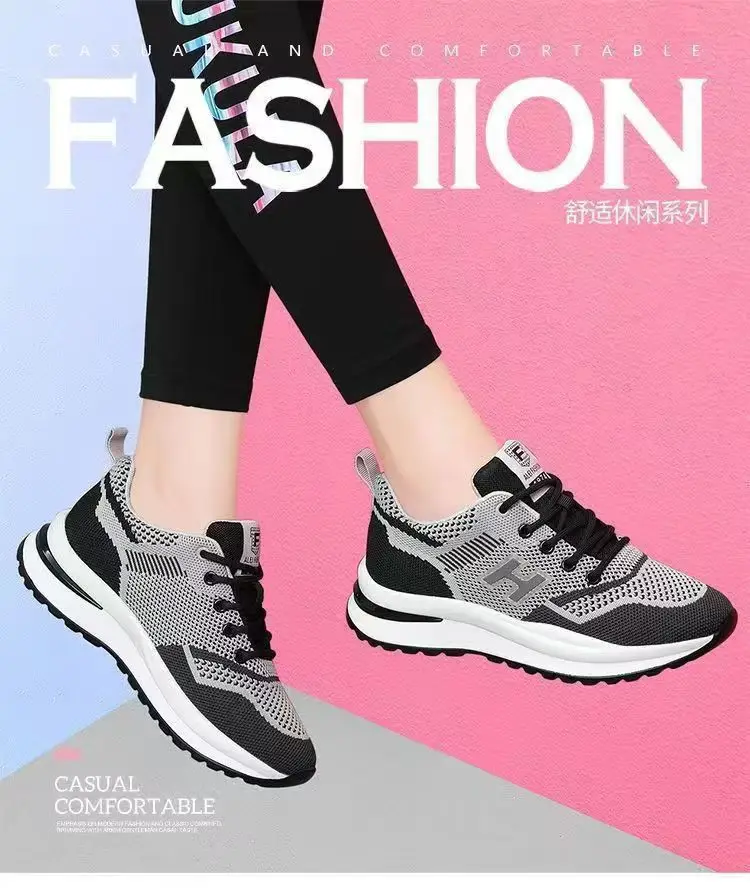 Spring and Summer Casual Women's Fly-Knit Sports Shoes, Mesh Breathable Soft-Soled Running Shoes, Foreign Trade Wholesale, Fashionable and Lightweight Sports Shoes for Women — feature 1