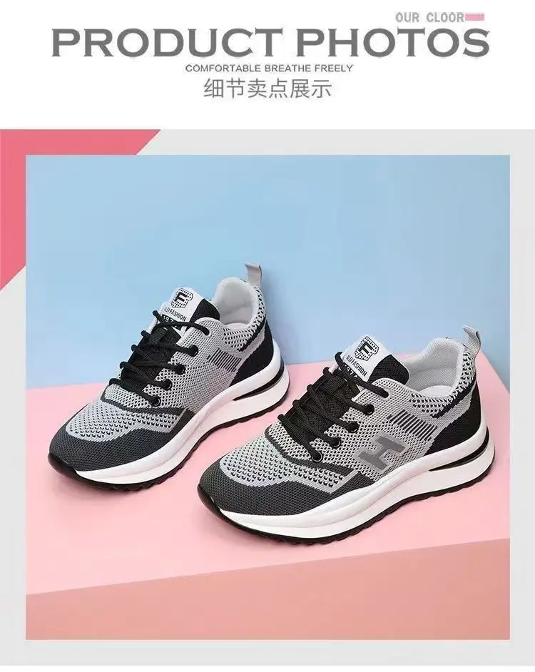 Spring and Summer Casual Women's Fly-Knit Sports Shoes, Mesh Breathable Soft-Soled Running Shoes, Foreign Trade Wholesale, Fashionable and Lightweight Sports Shoes for Women — feature 5