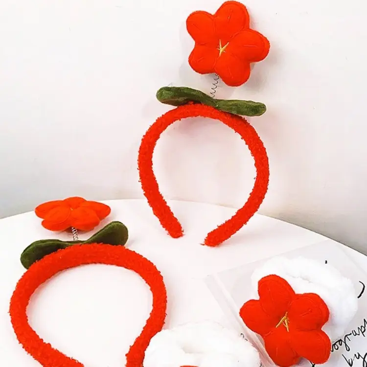 Red Plush Flower Headband for Women - Image 13