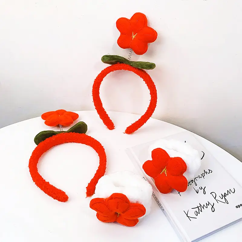 Red Plush Flower Headband for Women - Image 15