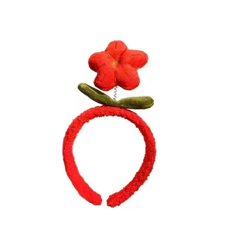 Red Plush Flower Headband for Women - Image 16