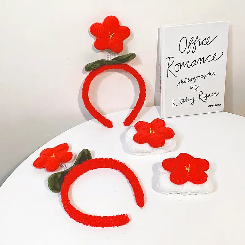 Red Plush Flower Headband for Women — feature 1