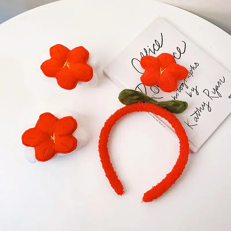 Red Plush Flower Headband for Women — feature 5