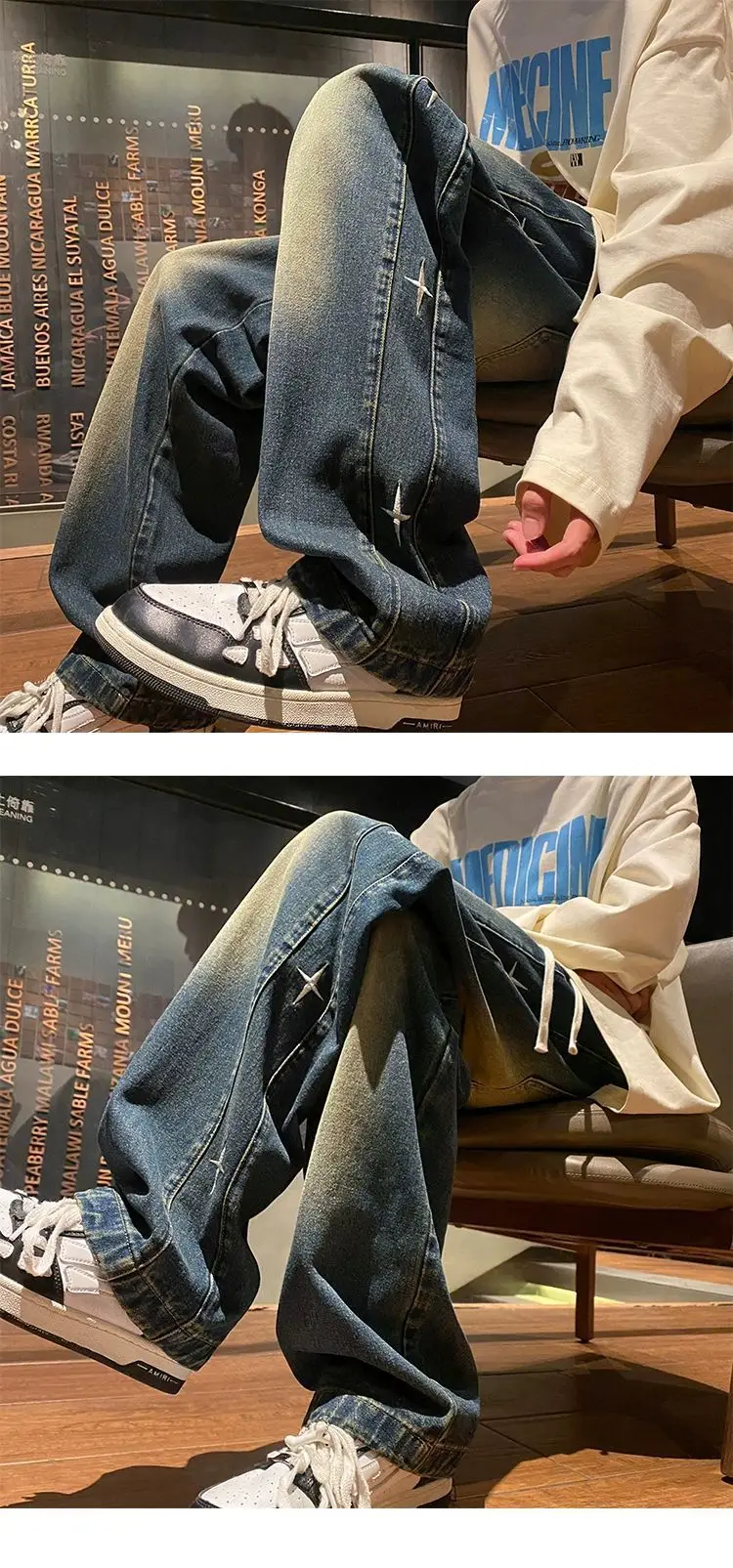 Men Washed Embroidered Jeans 2025 Wide Leg Long Pants — feature 10