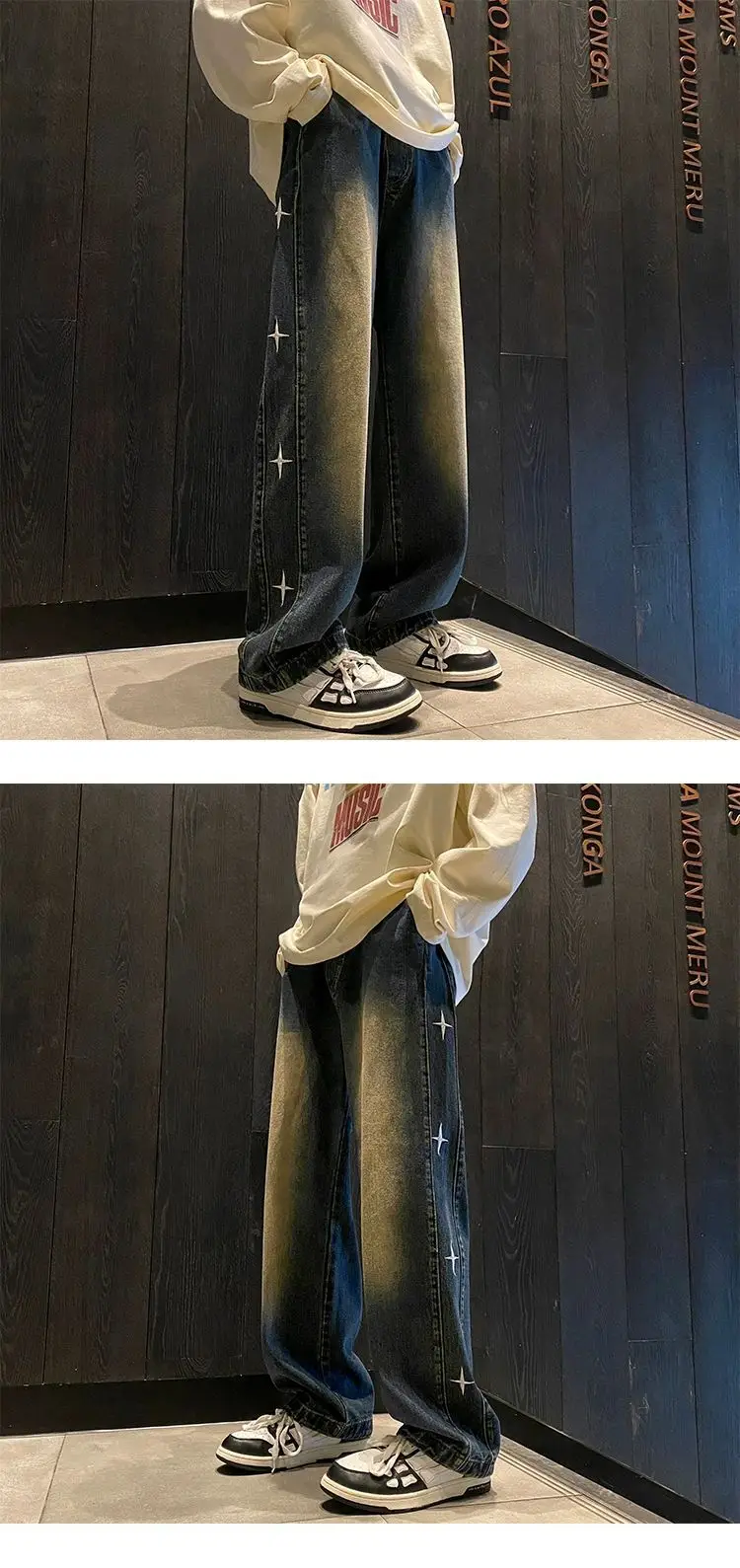 Men Washed Embroidered Jeans 2025 Wide Leg Long Pants — feature 14