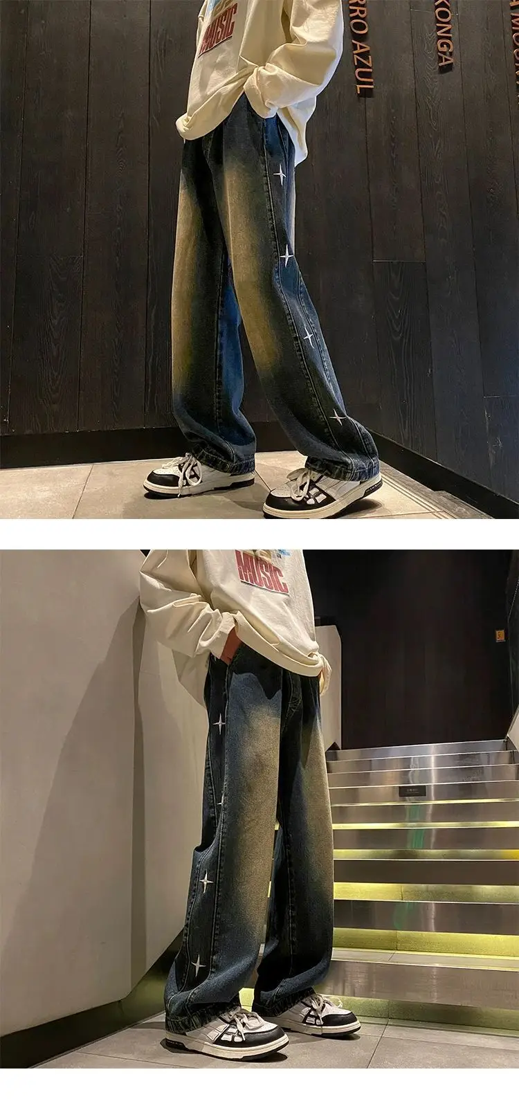 Men Washed Embroidered Jeans 2025 Wide Leg Long Pants — feature 15