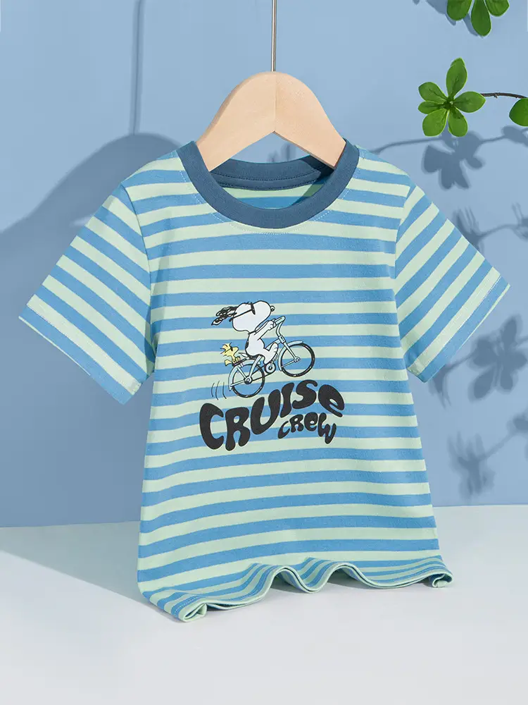 Snoopy Blue Striped Kids T-shirt Large - Image 5