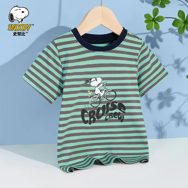 Snoopy Blue Striped Kids T-shirt Large - Image 2