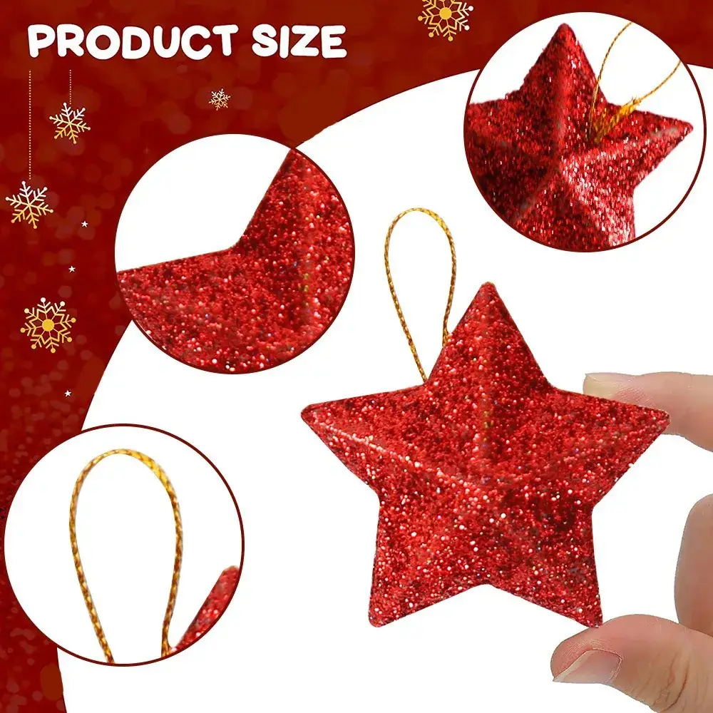 Christmas Star Pendants 5cm Glitter Red Silver Gold Blue