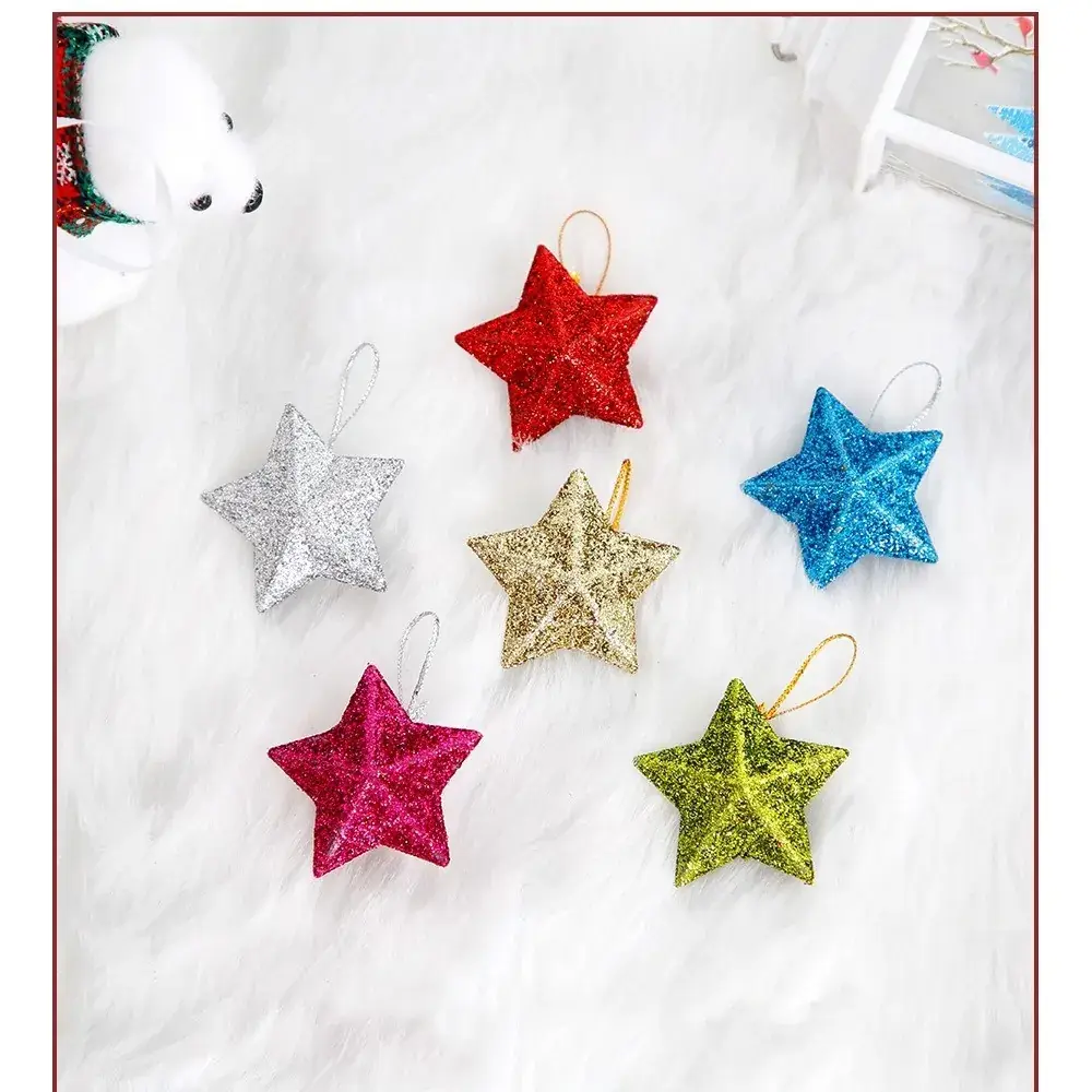Christmas Star Pendants 5cm Glitter Red Silver Gold Blue