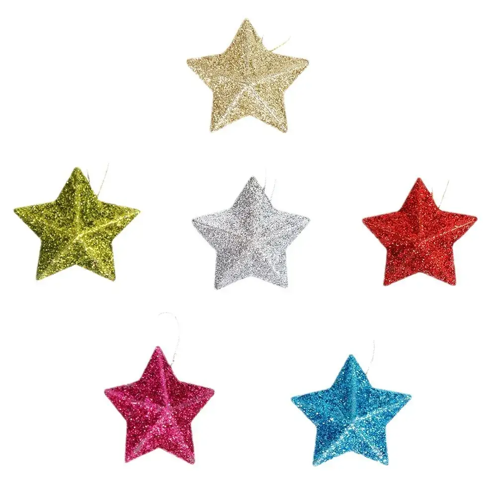 Christmas Star Pendants 5cm Glitter Red Silver Gold Blue