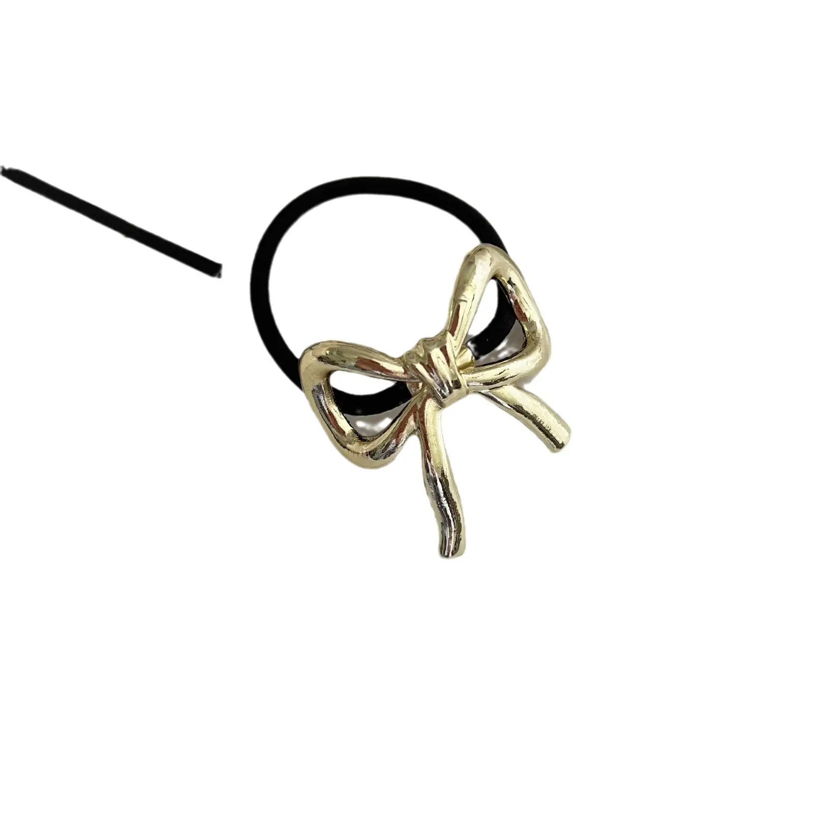 Women's Bow Hair Ring Silver Gold Elastic Strap - Image 5