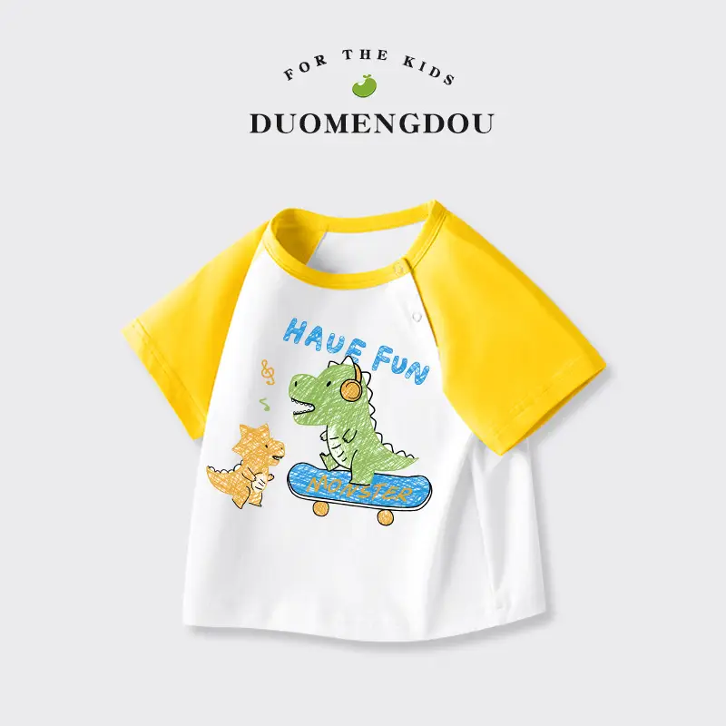 Boys Monster Raglan T-Shirt White Yellow Cotton