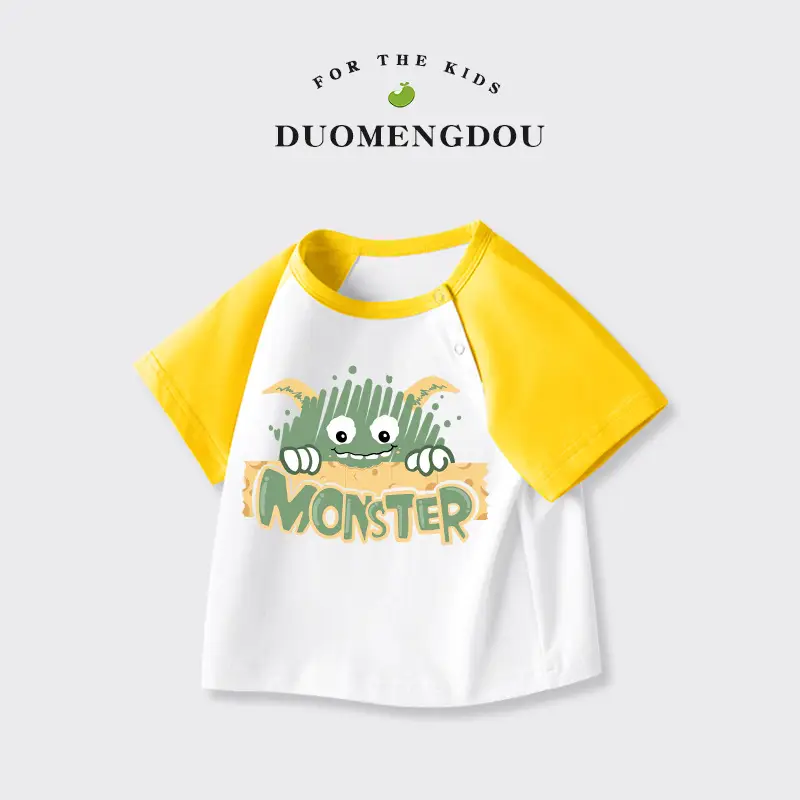 Boys Monster Raglan T-Shirt White Yellow Cotton