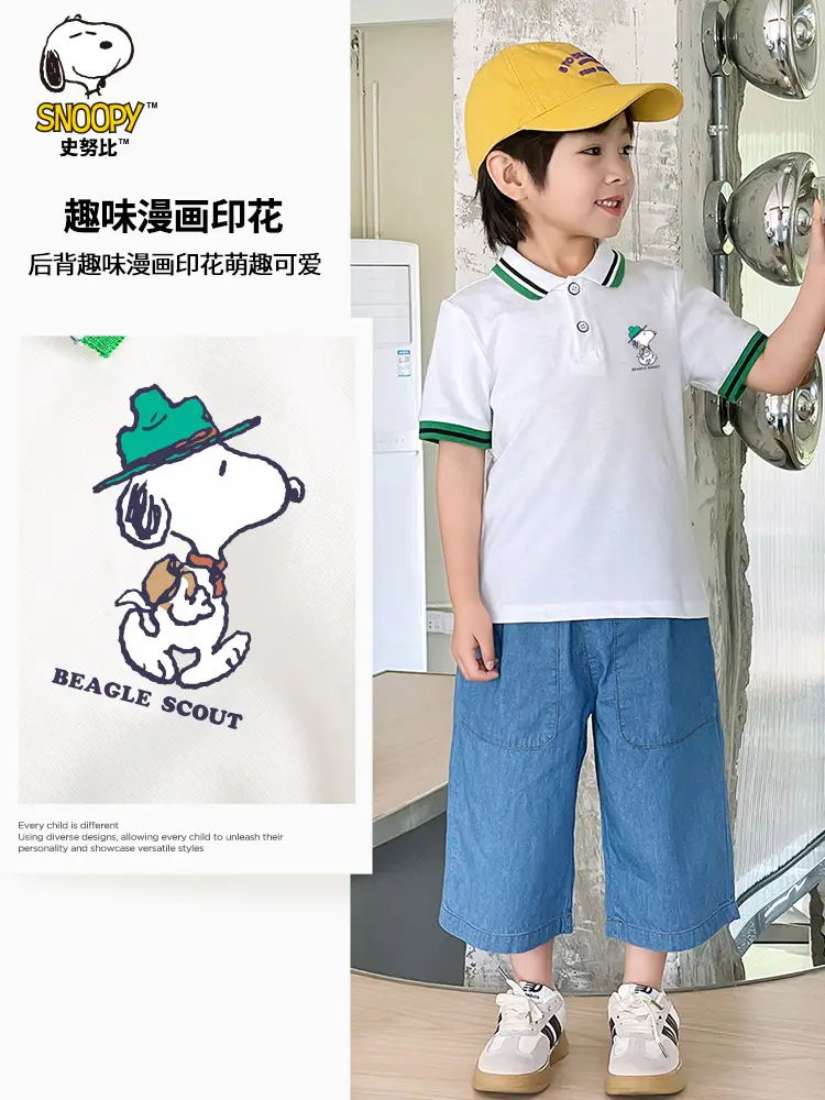 Snoopy Boys Cotton Polo Shirt Blue Shorts Summer Wear - Image 4