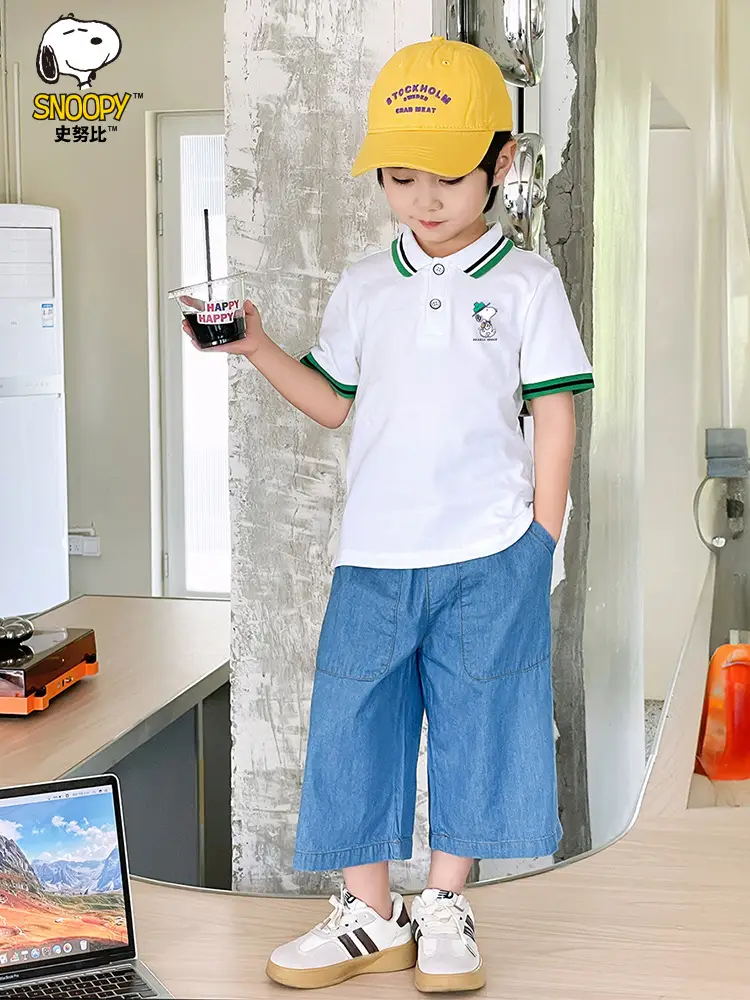 Snoopy Boys Cotton Polo Shirt Blue Shorts Summer Wear - Image 5